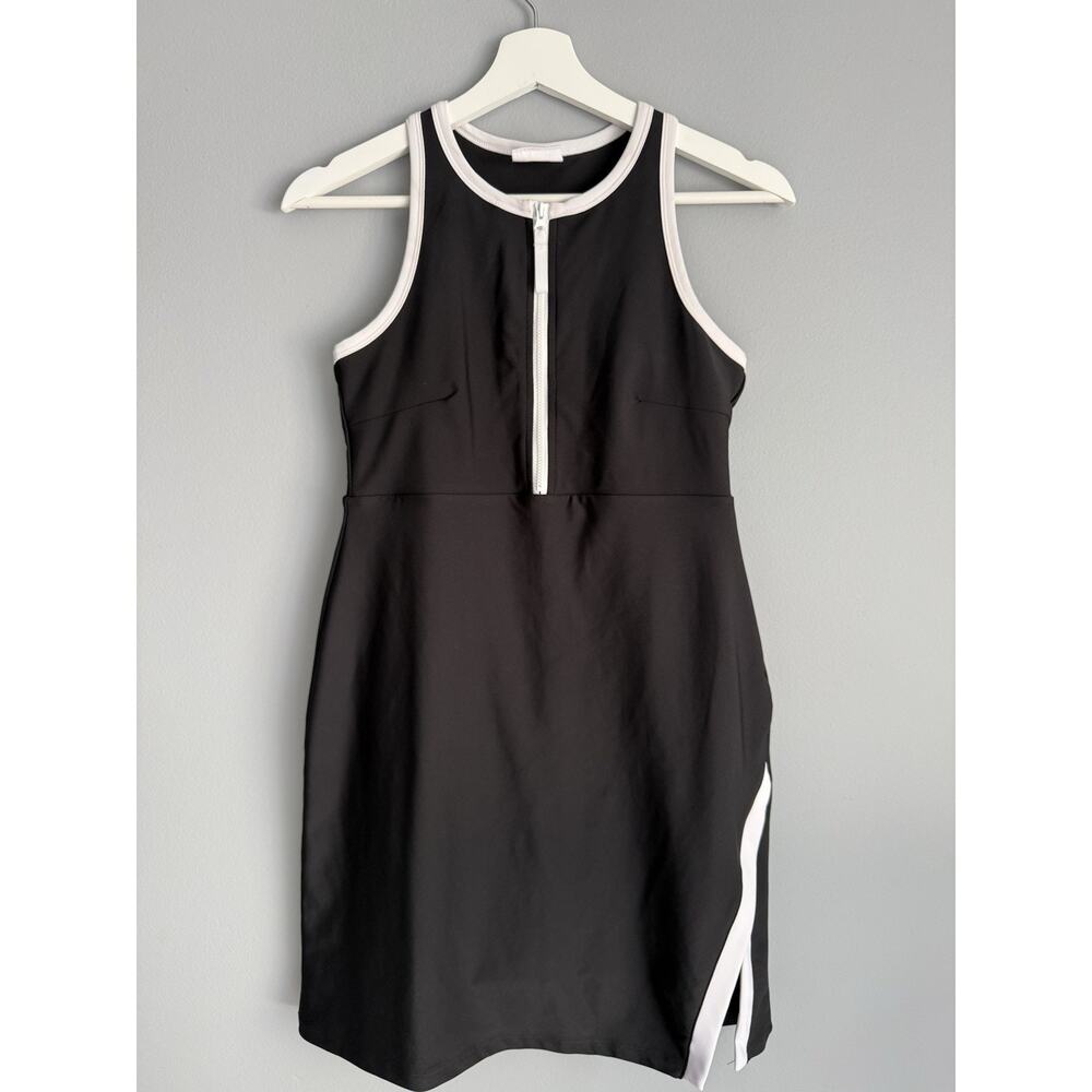 Sage Black Athletic Tennis Dress S Built In Shorts Zip Racerback Stretch Sport